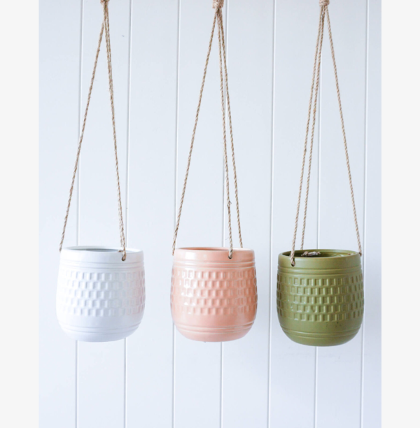 White Peach Green Hanging Planters